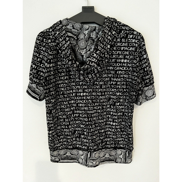 Womens Sweet Child Love Notes Peace Inspirational Black Hoodie Zip Up Jacket M - Picture 2 of 9